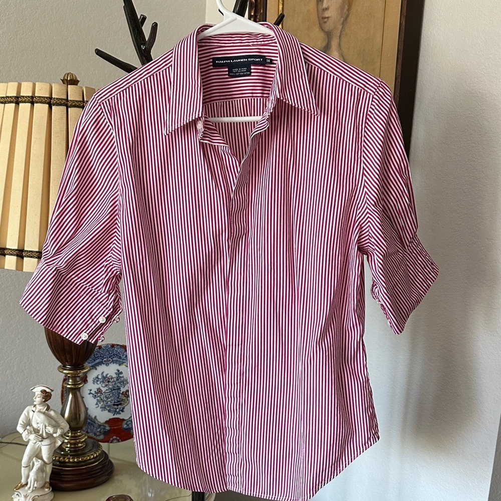 Ralph Lauren Red and White Striped Blouse